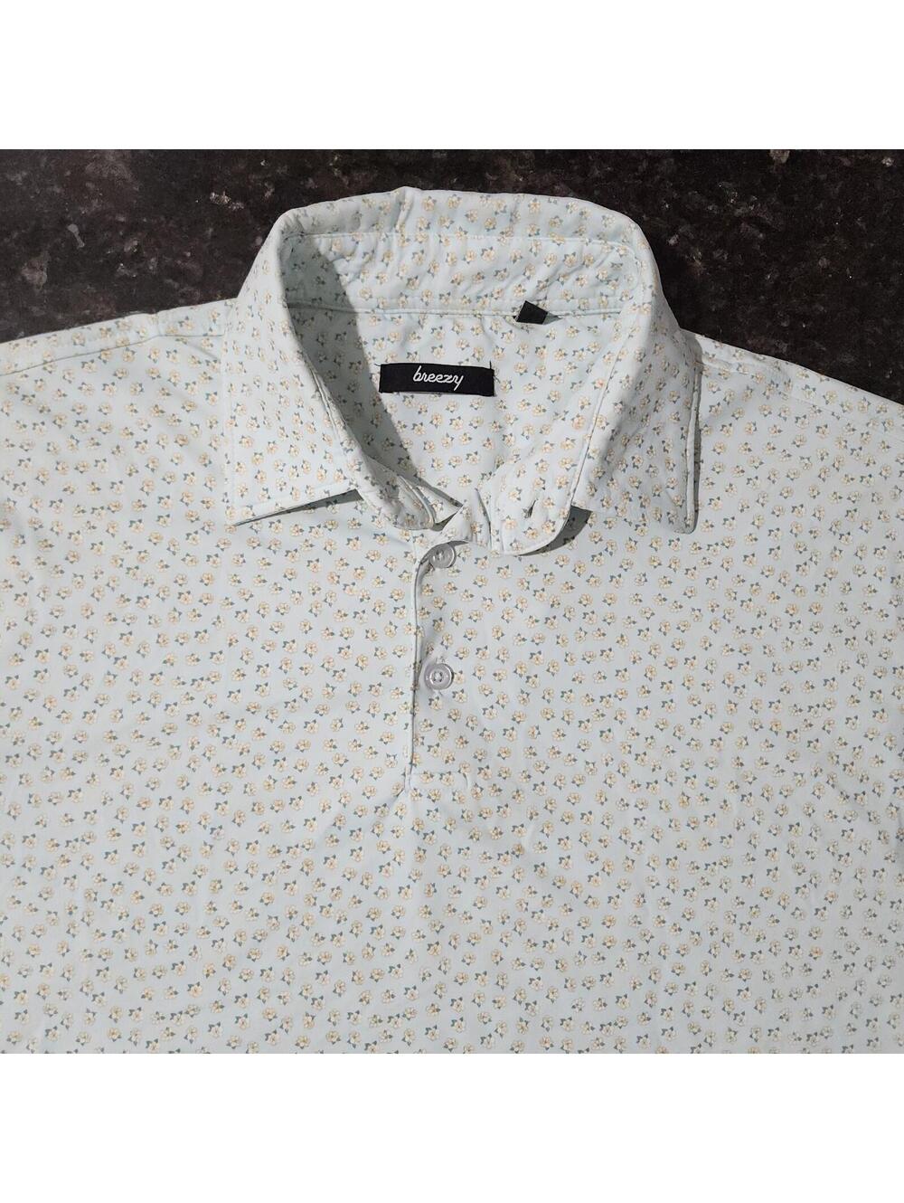 Breezy Golf Polo Shirt Performance Stretch Floral Flower All Over Mens Small